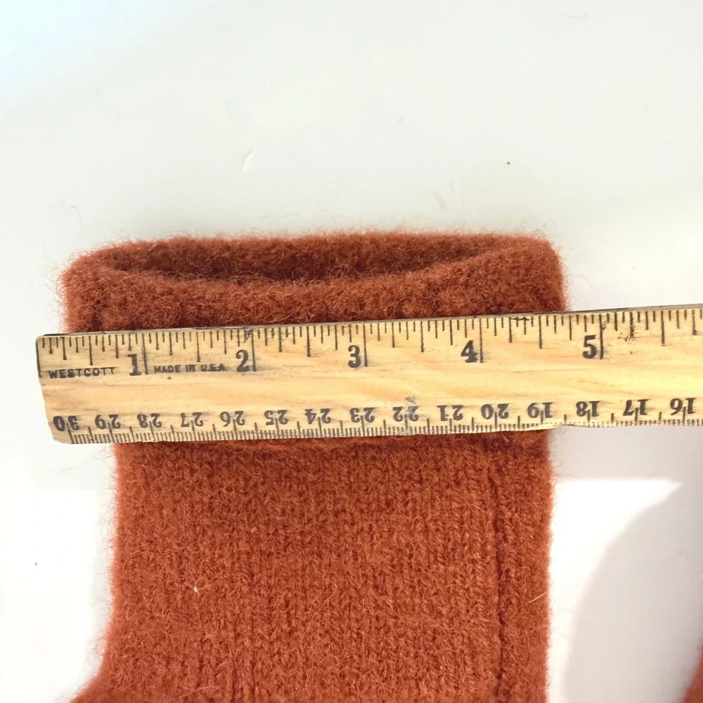 Handmade Rust Orange Knit Mittens Fuzzy Winter Warm Ribbed Cuff Women One Size